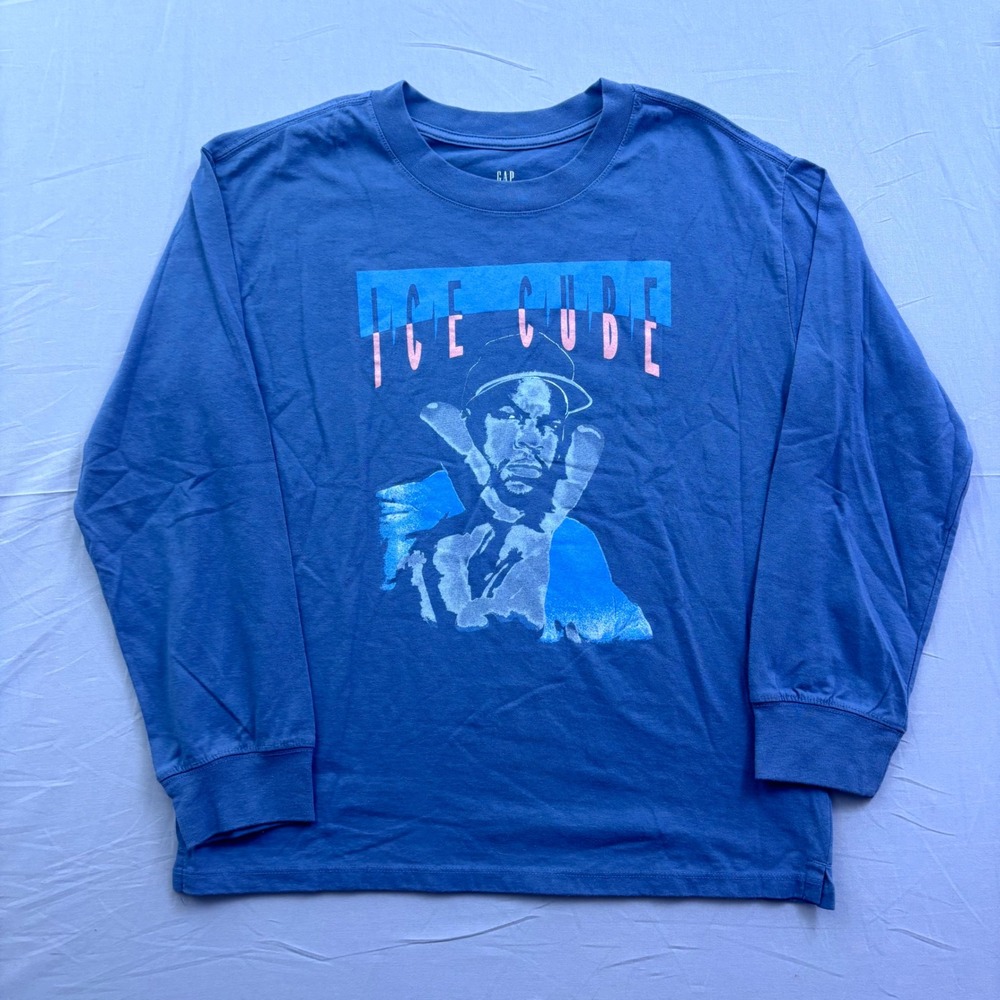 Gap Teen Ice Cube Graphic Long Sleeve T-Shirt Blue Gray Today Was A Good Day 12